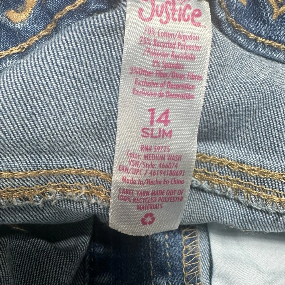NEW GIRLS JUSTICE distressed Denim Jean Overalls‎ SIZE 14 SLIM